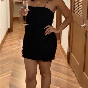 Black fuzzy bodycon dress